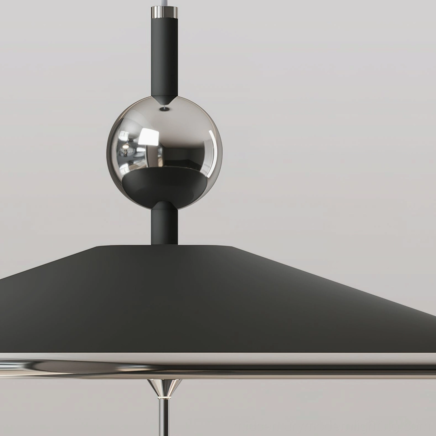 Malmo minimalist ceiling pendant with chrome sphere and black shade architectural profile view