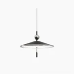 Malmo geometric pendant light with polished chrome sphere and black matte shade in studio display