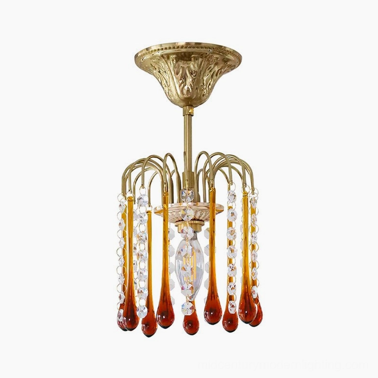 Maltose gold and amber ceiling light fixture variant, full product view showing complete crystal glass pendant arrangement