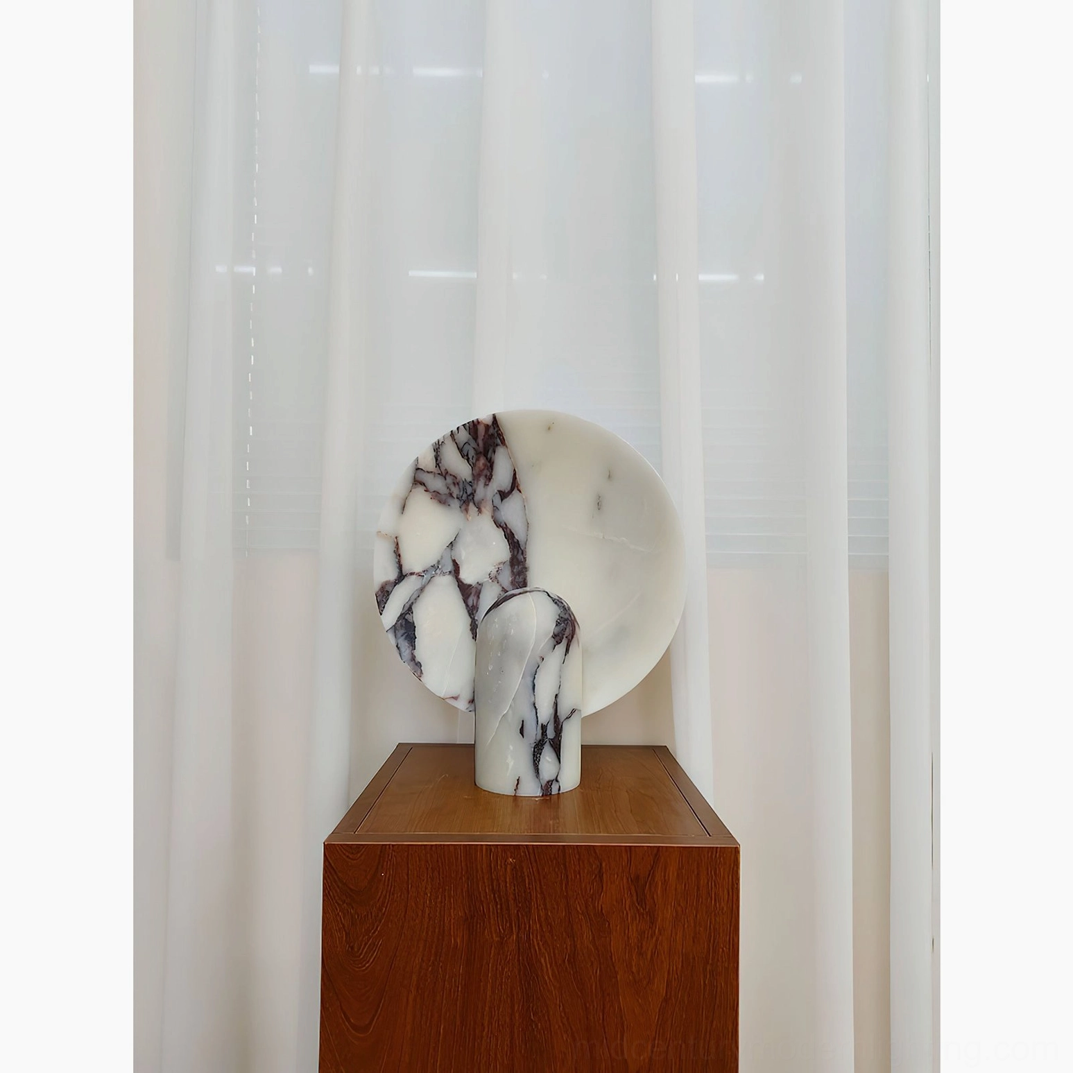 Natural marble table lamp showing authentic stone texture and color variation reflecting mid-century modernism design principles