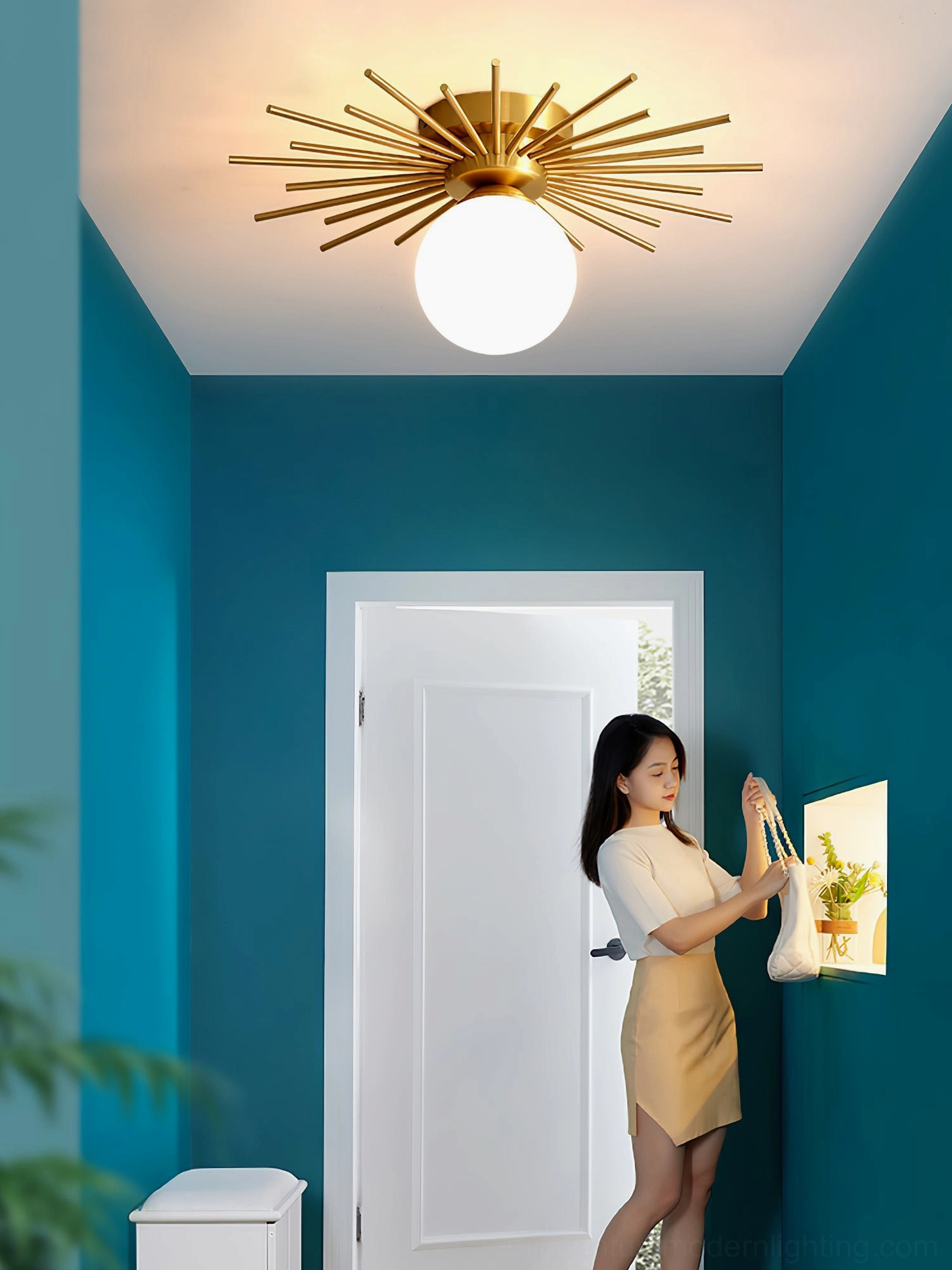 Margaret mid-century modern ceiling lamp white finish variant, frosted glass sputnik style lighting