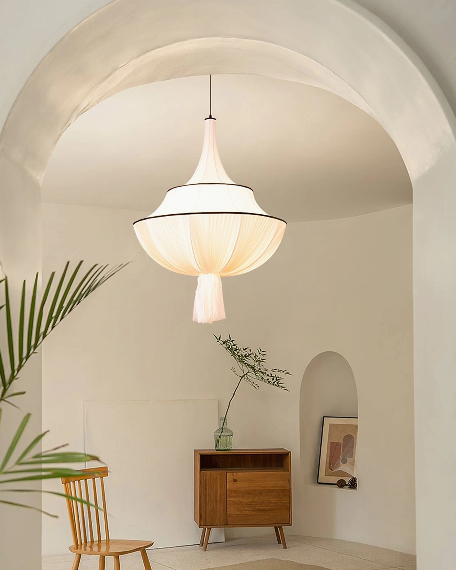 Marianna classic fabric pendant ceiling light in traditional transitional home interior design setting