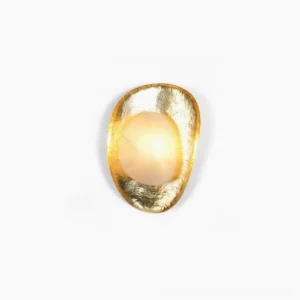 Maricel alabaster wall sconce with hammered brass frame and translucent stone diffuser, front view on white background