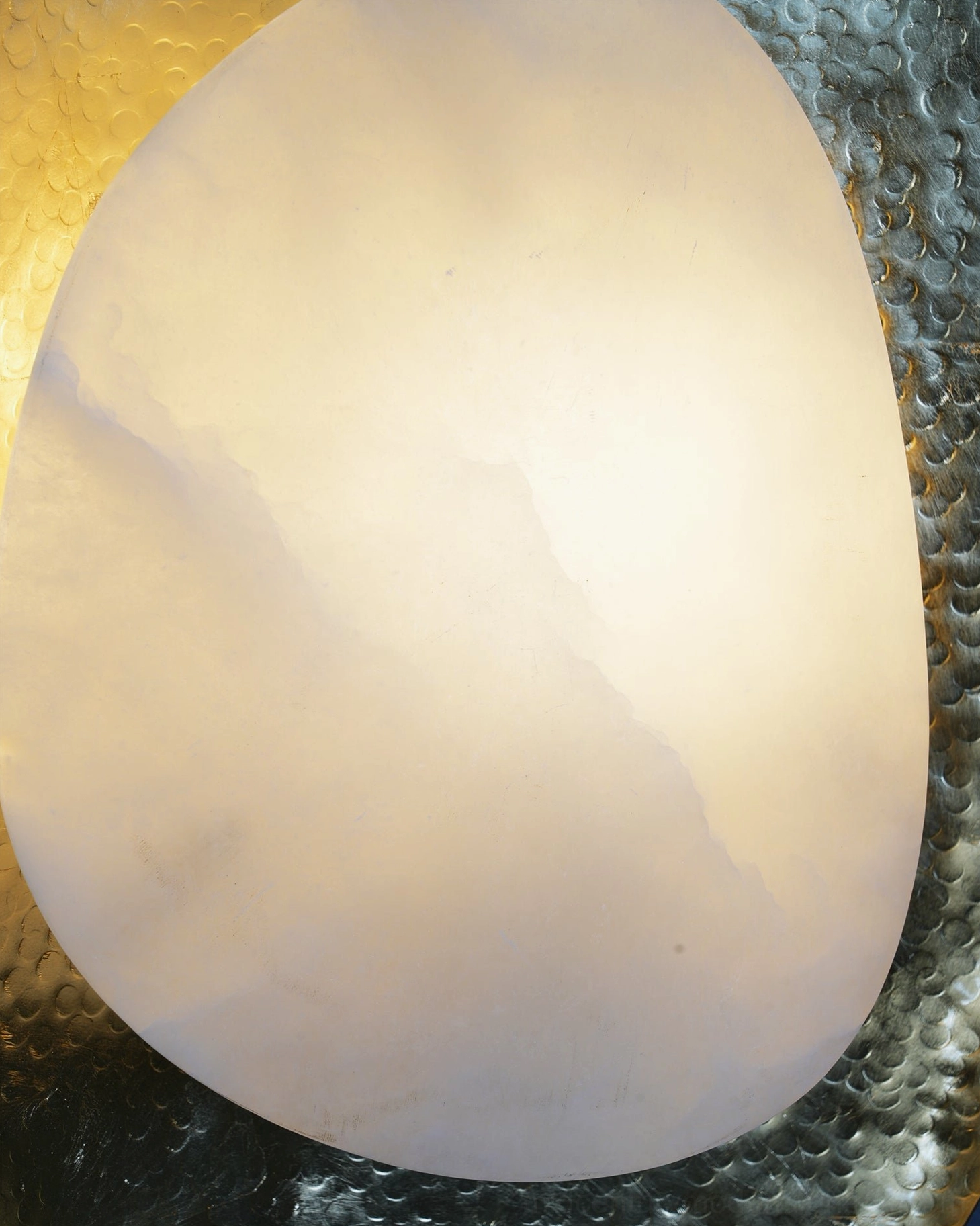 Maricel brass and alabaster wall sconce architectural detail shot, sculptural form emphasis