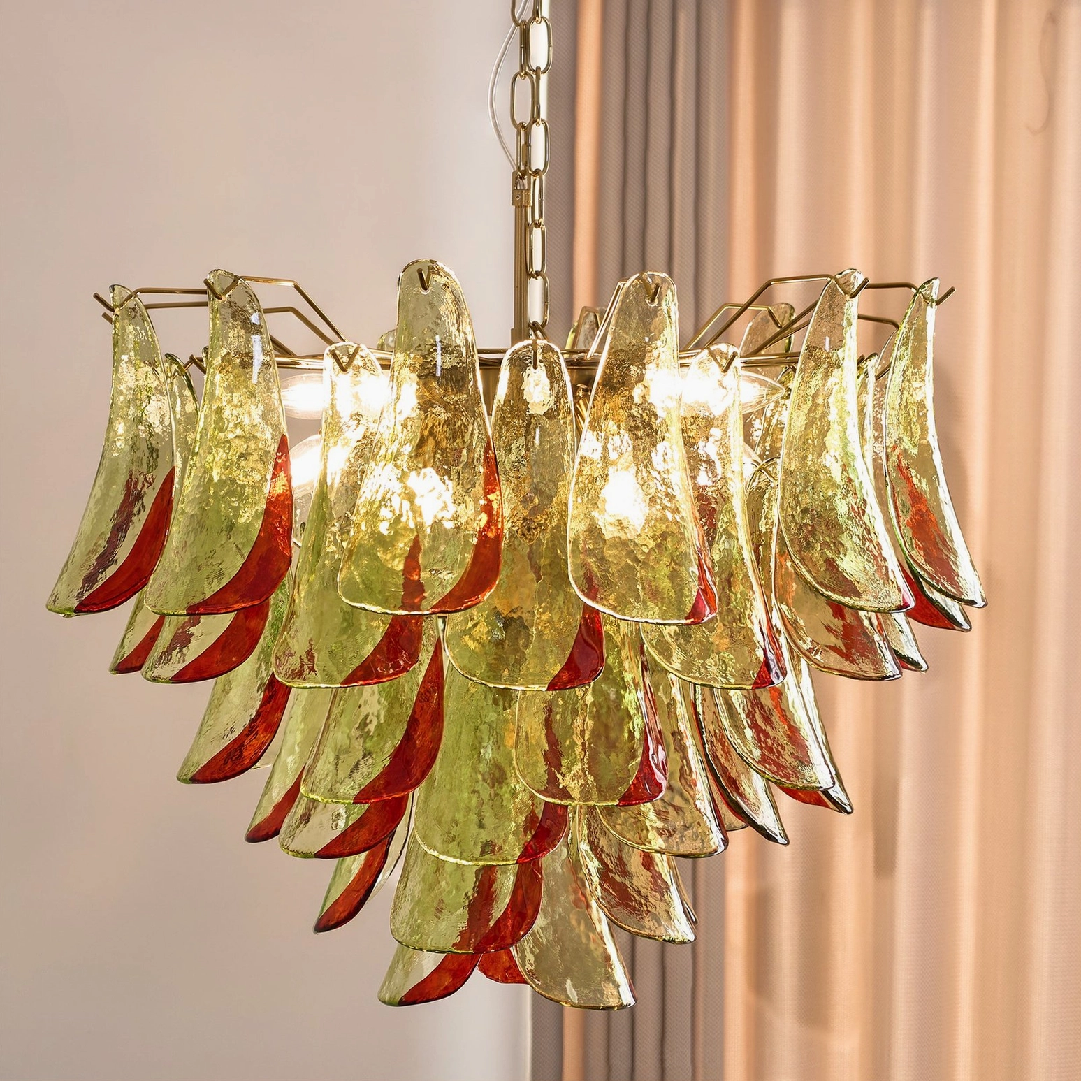 Marielle chandelier frame detail showcasing metal construction and glass petal attachment system