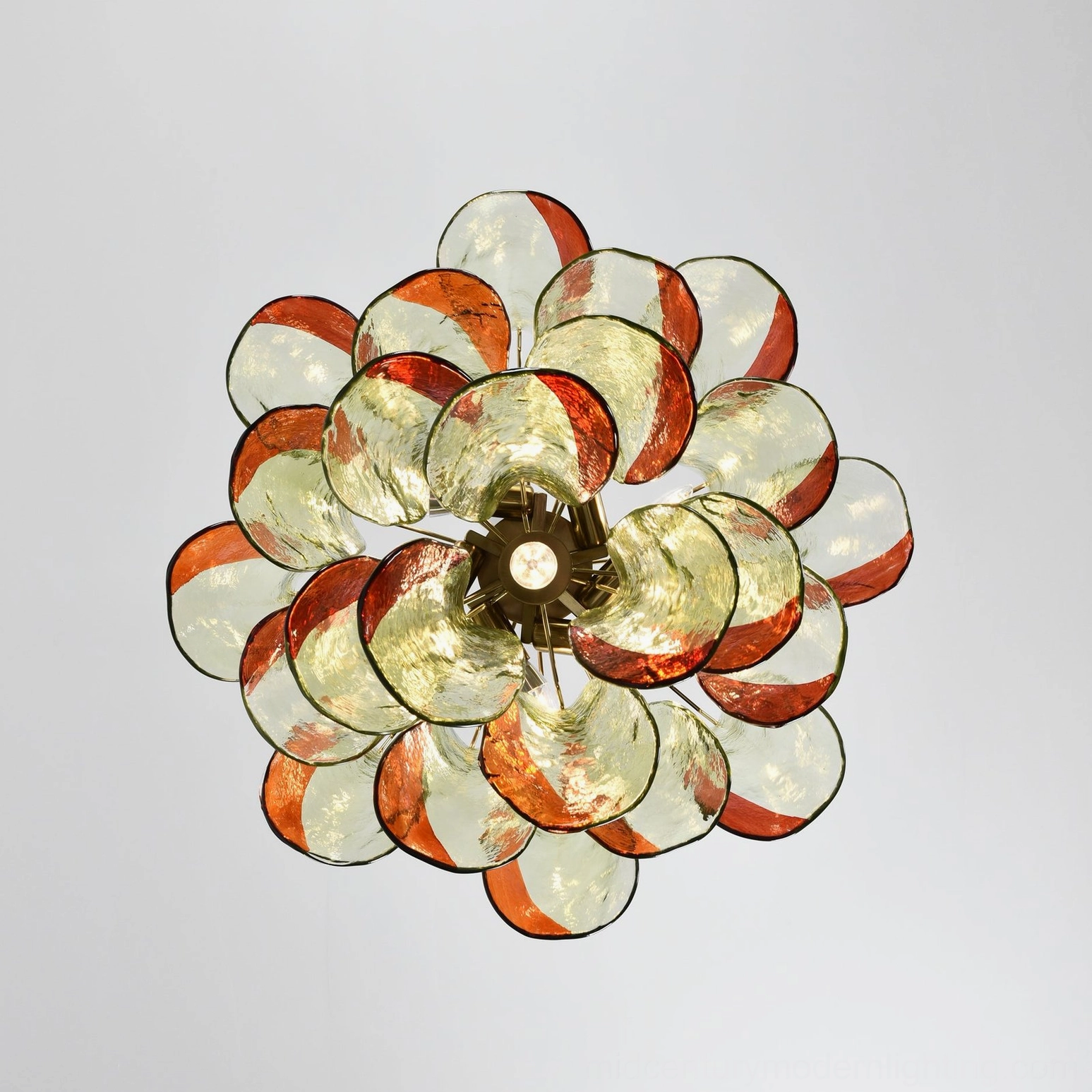 Marielle hand-blown glass chandelier overhead installation view showing petal arrangement pattern