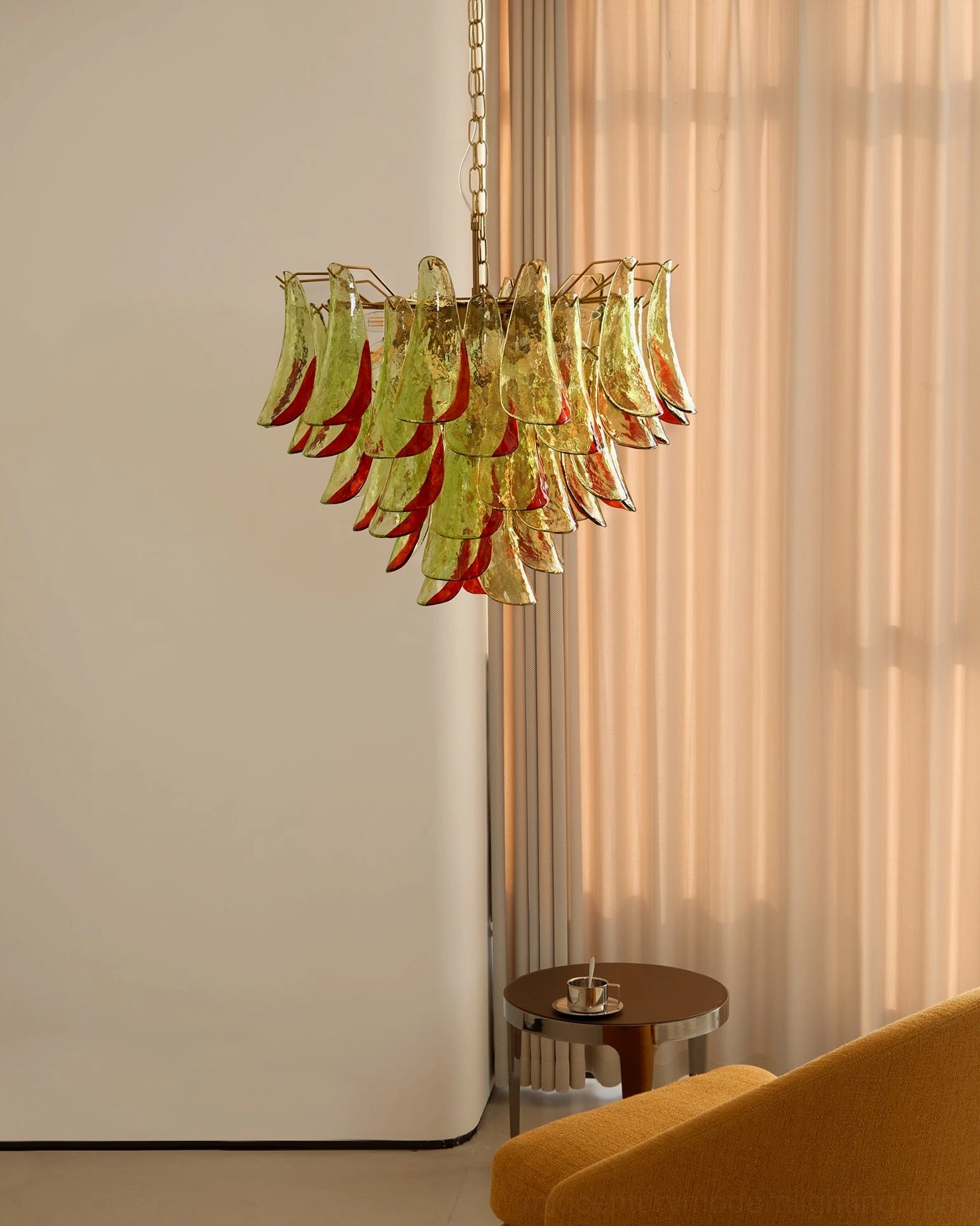 Marielle glass petal chandelier architectural lighting fixture for dining spaces and entryways