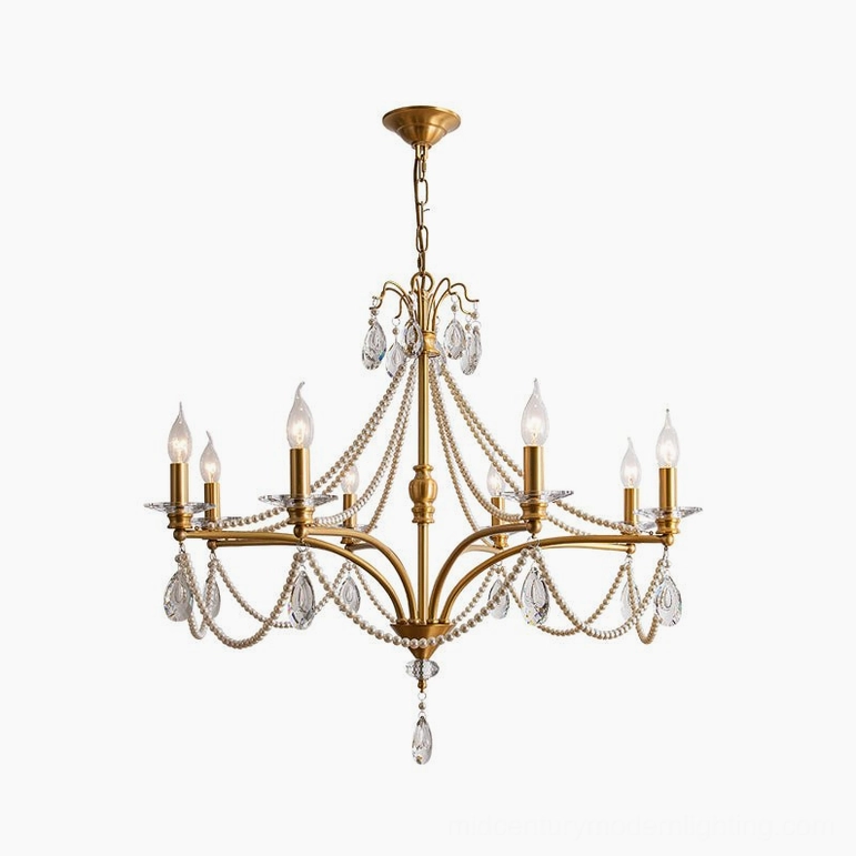 Mariposa crystal chandelier multiple angles showing tiered design and cascading crystal light refraction
