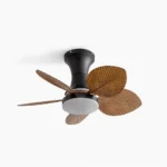Maris tropical palm ceiling fan light with sculptured blades and matte black finish overhead studio view