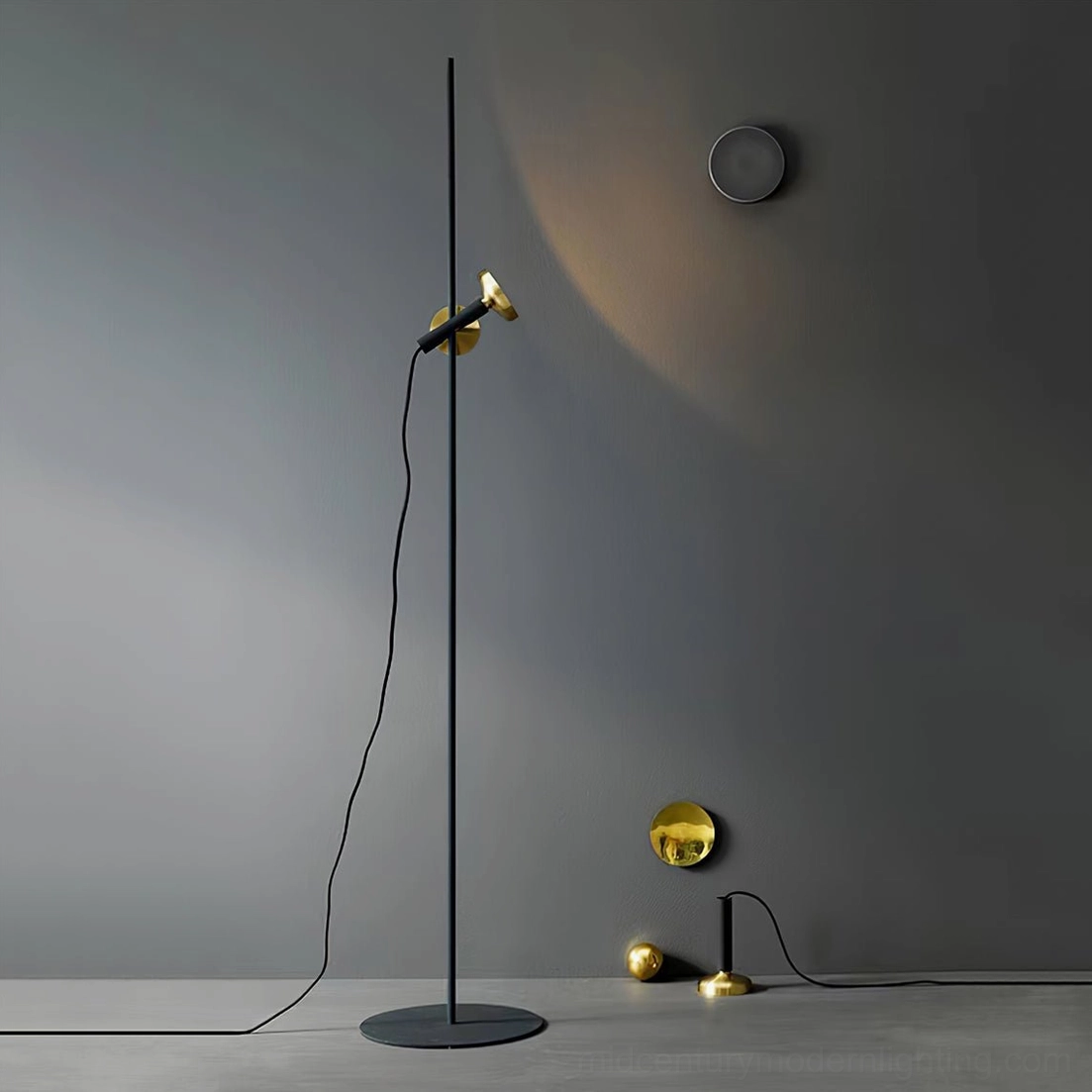 Marquina floor lamp in contemporary home office setting, task lighting for desk and workspace