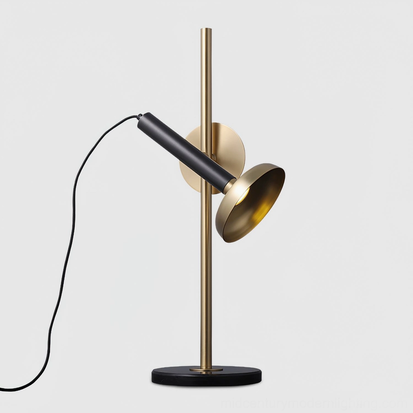 Marquina brass accents and black frame table lamp - contemporary design detail