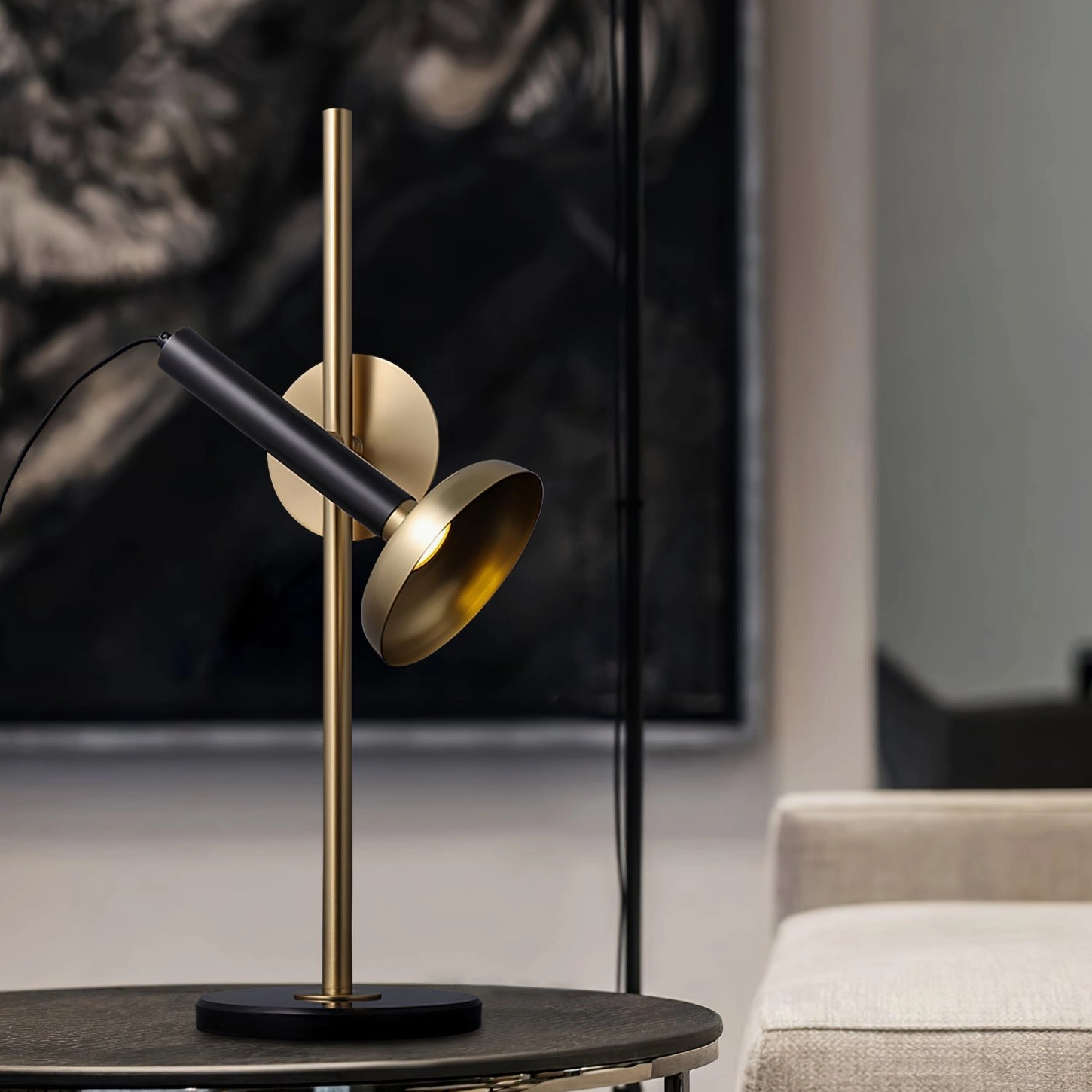 Marquina marble and brass table lamp - minimalist luxury lighting fixture