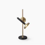 Marquina black marble and brass table lamp - modern minimalist desk light front view