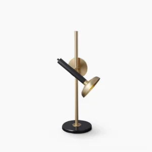 Marquina black marble and brass table lamp - modern minimalist desk light front view