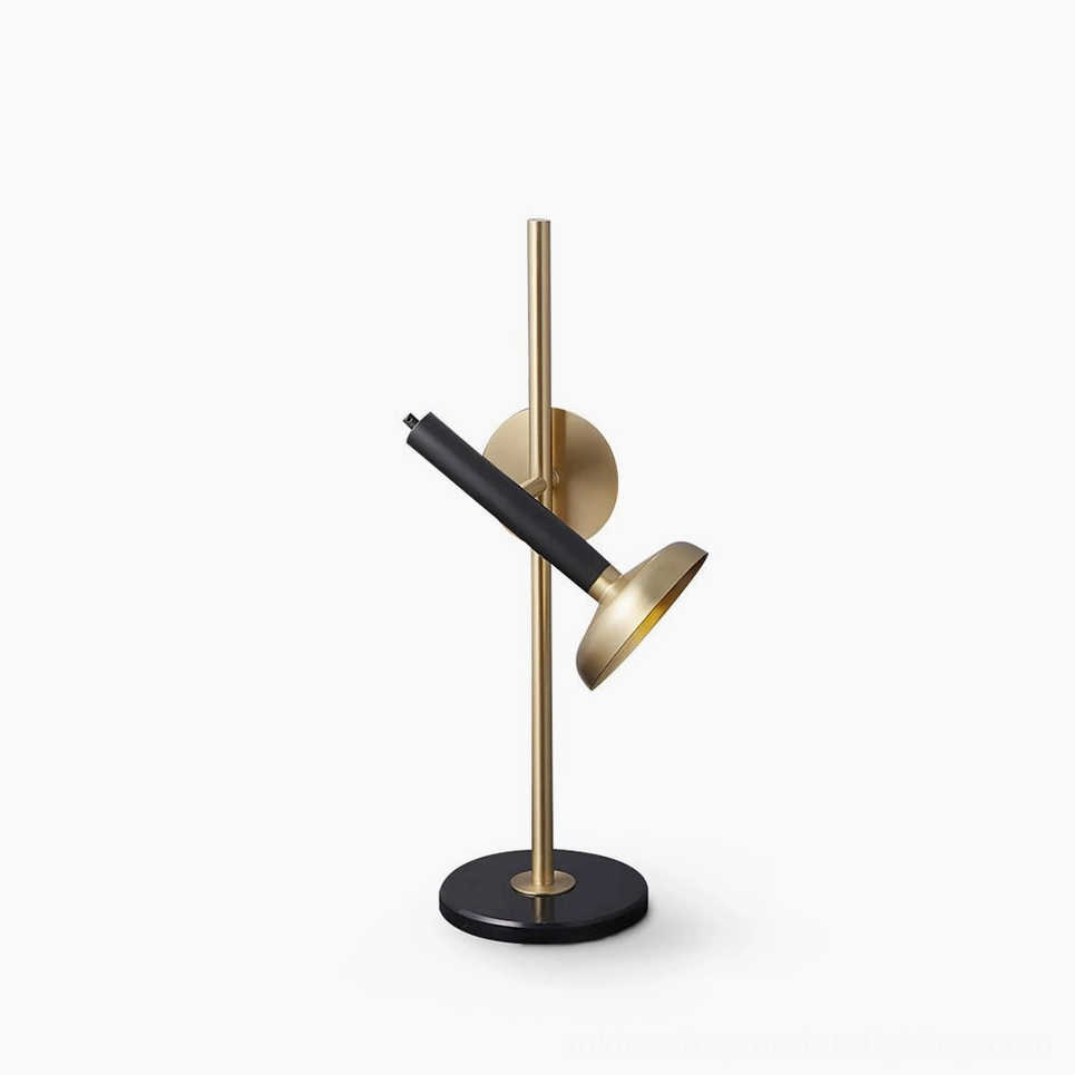 Marquina black marble and brass table lamp - modern minimalist desk light front view