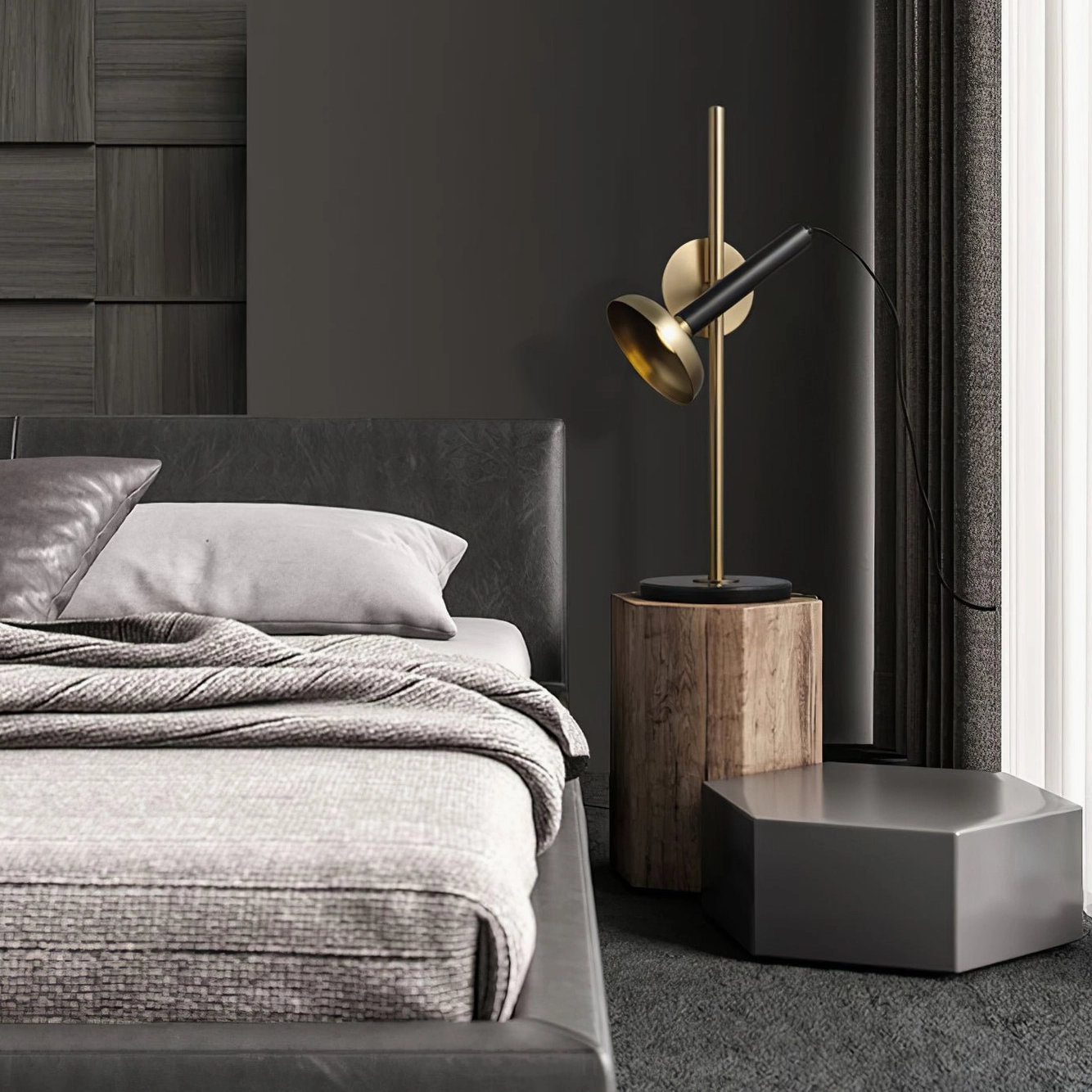 Marquina modern table lamp in minimalist bedroom bedside setting - contemporary interior