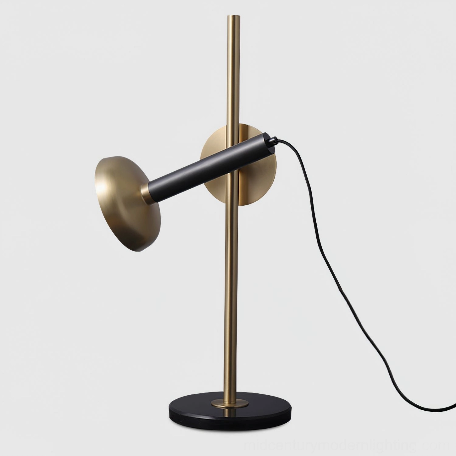 Marquina marble table lamp front three-quarter angle view with exposed cord detail