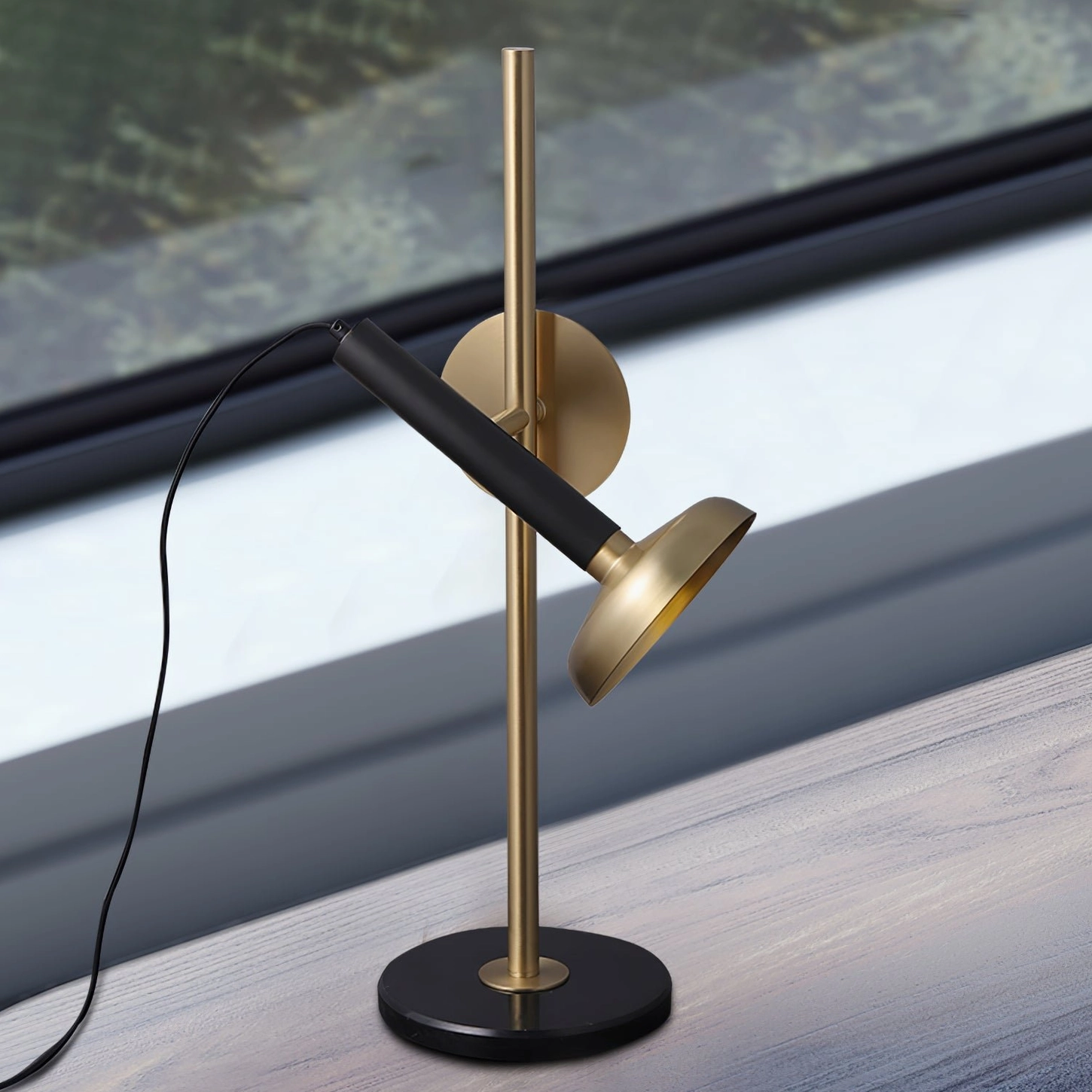 Marquina table lamp with black marble base on windowsill - contemporary home decor setting