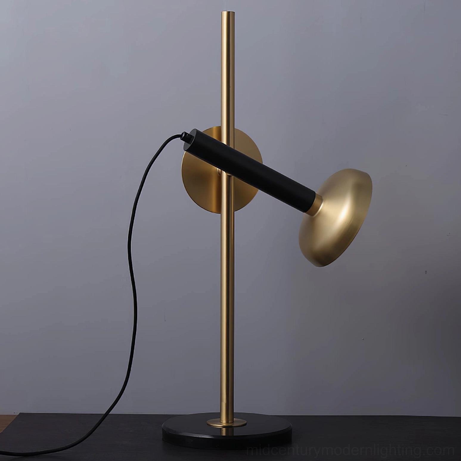 Marquina black marble table lamp with brass details - mid-century modern style