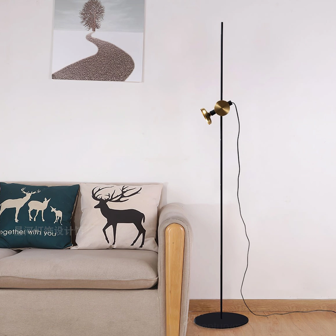 Marquina floor lamp in Scandinavian minimalist interior with beige sofa, Nordic warm home decor styling