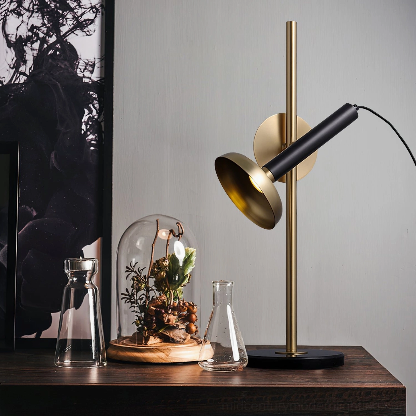 Marquina modern minimalist desk lamp - marble and brass construction premium quality