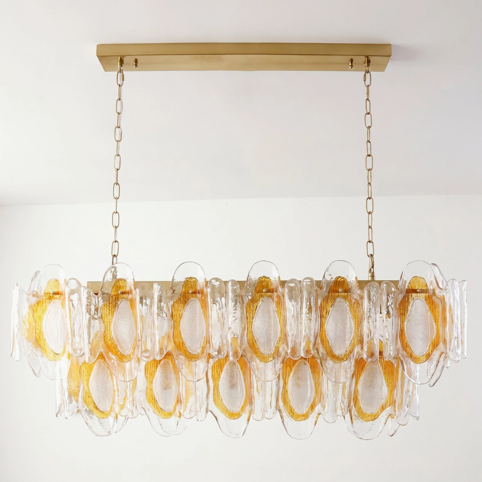Marrina glass chandelier full fixture view showing complete hand-sculpted petal arrangement and mid-century modern aesthetic