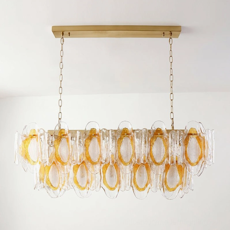 Marrina glass chandelier large grand size model showing extended rectangular form with multiple sculpted glass petal layers