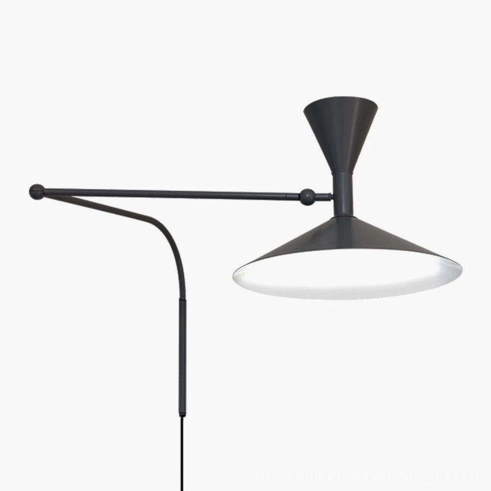 Black Marseille swing arm wall lamp professional product photography flat lay