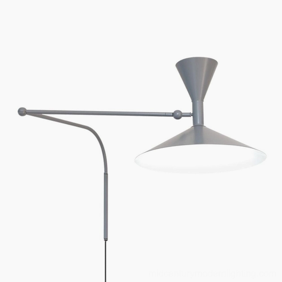 Marseille grey swing arm wall lamp showing adjustable articulating arm mechanism
