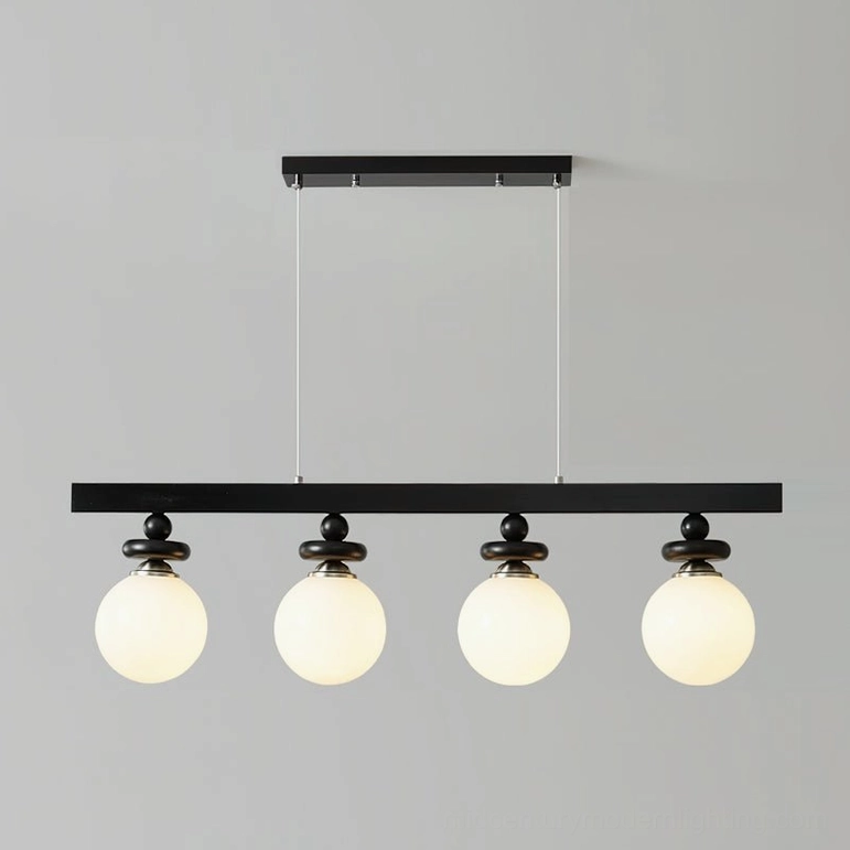 Maru Model B 4-light linear pendant - 37.4 x 5.9 inches contemporary dining room lighting with frosted glass globes