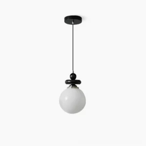 Maru mid-century modern ribbed glass pendant light - single fixture front view showing black metal frame and frosted textured glass globe