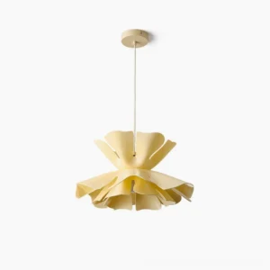 Matilda cream petal pendant light with layered acrylic shade, studio front oblique view showcasing sculptural floral design