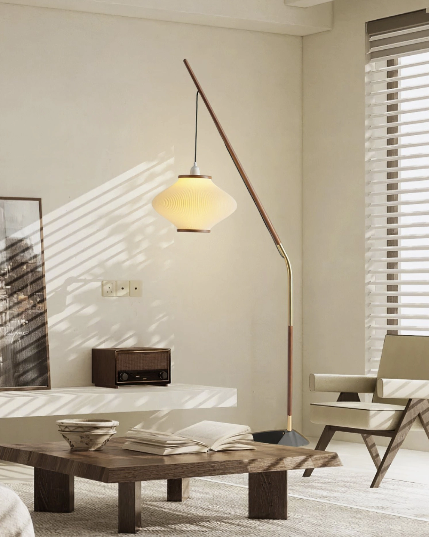 Matsusu floor lamp installed in modern home office workspace with warm Edison bulb glow