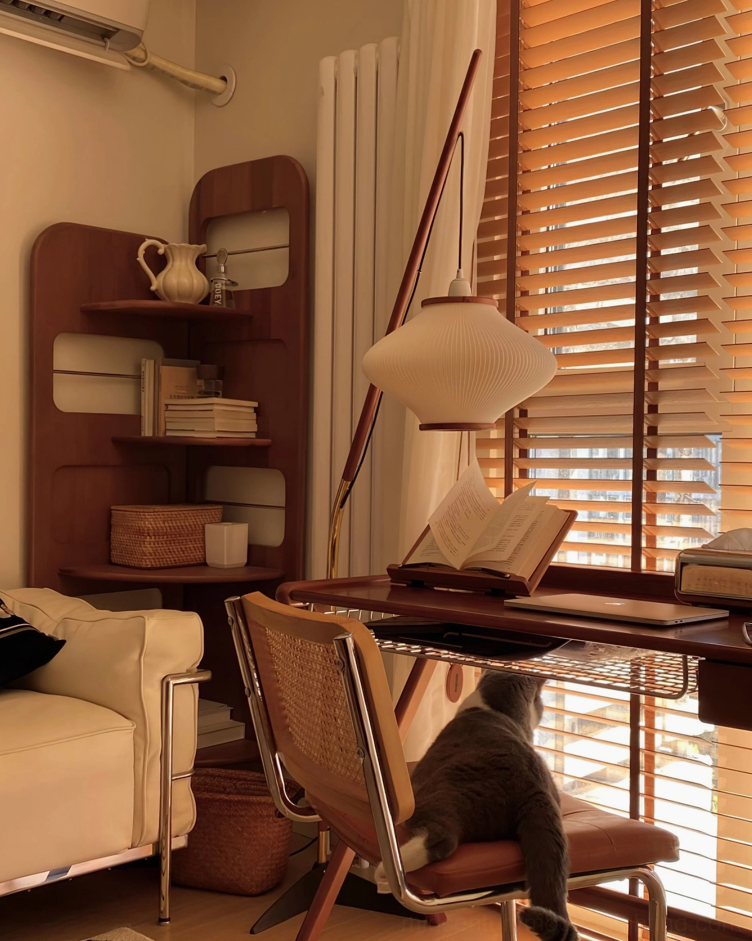 Matsusu mid-century modern floor lamp with warm lighting in relaxation space