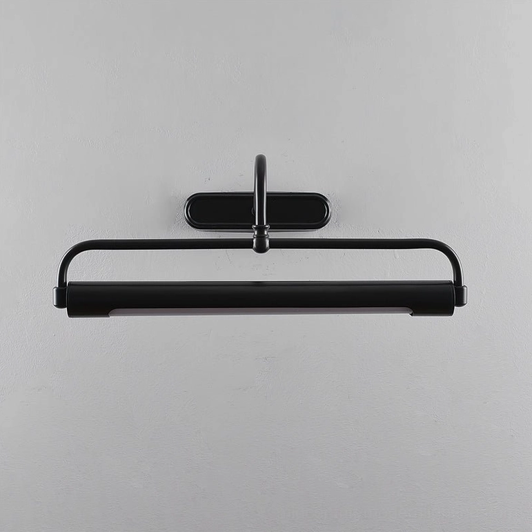 Matte black gooseneck wall sconce minimalist design, front flat view