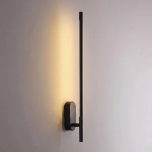 Matte black linear sconce close-up modern bedroom wall lighting