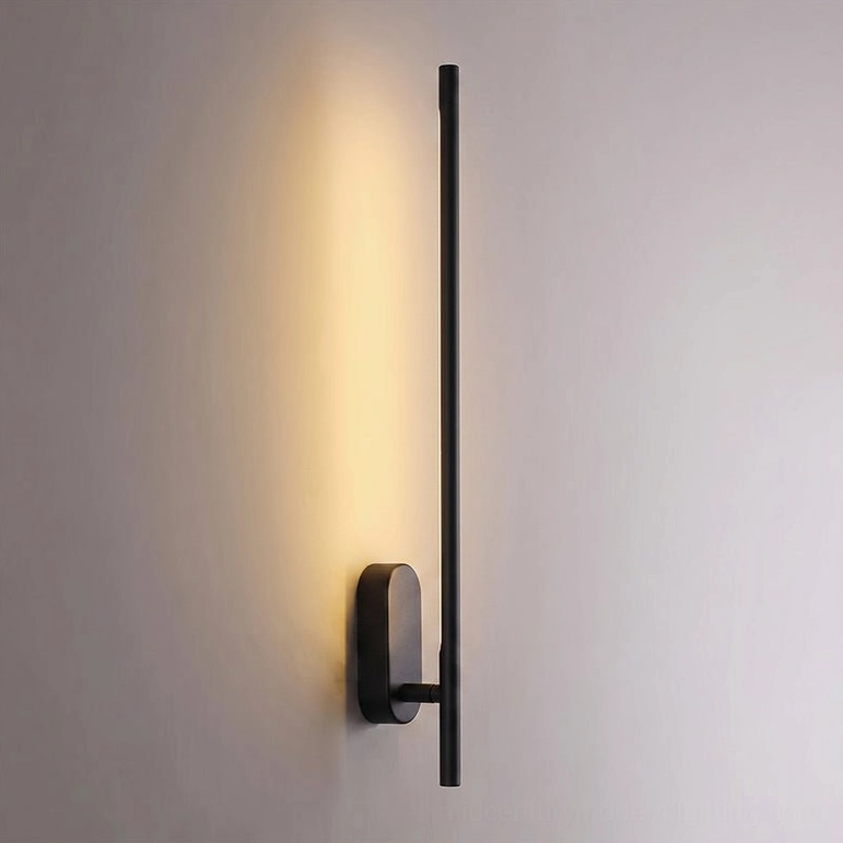 Matte black linear sconce close-up modern bedroom wall lighting