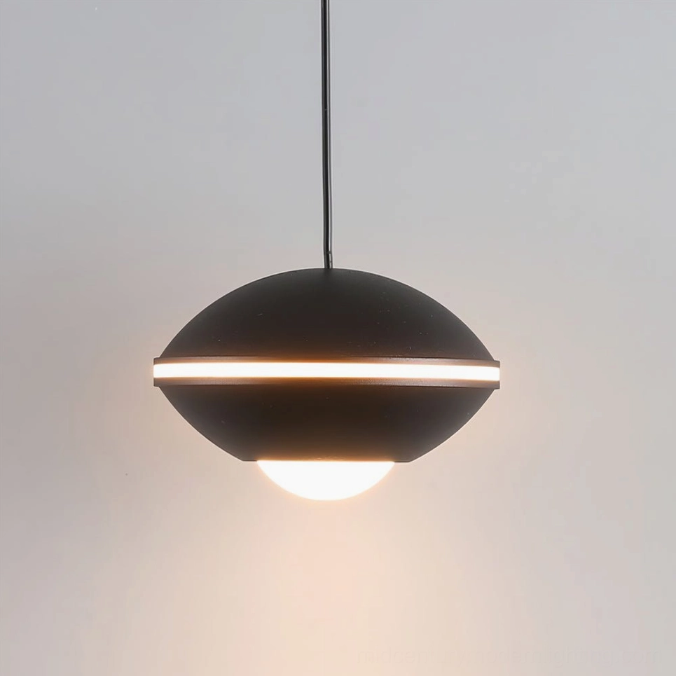 Matte black minimalist pendant lamp, modern saucer design, contemporary ceiling lighting fixture