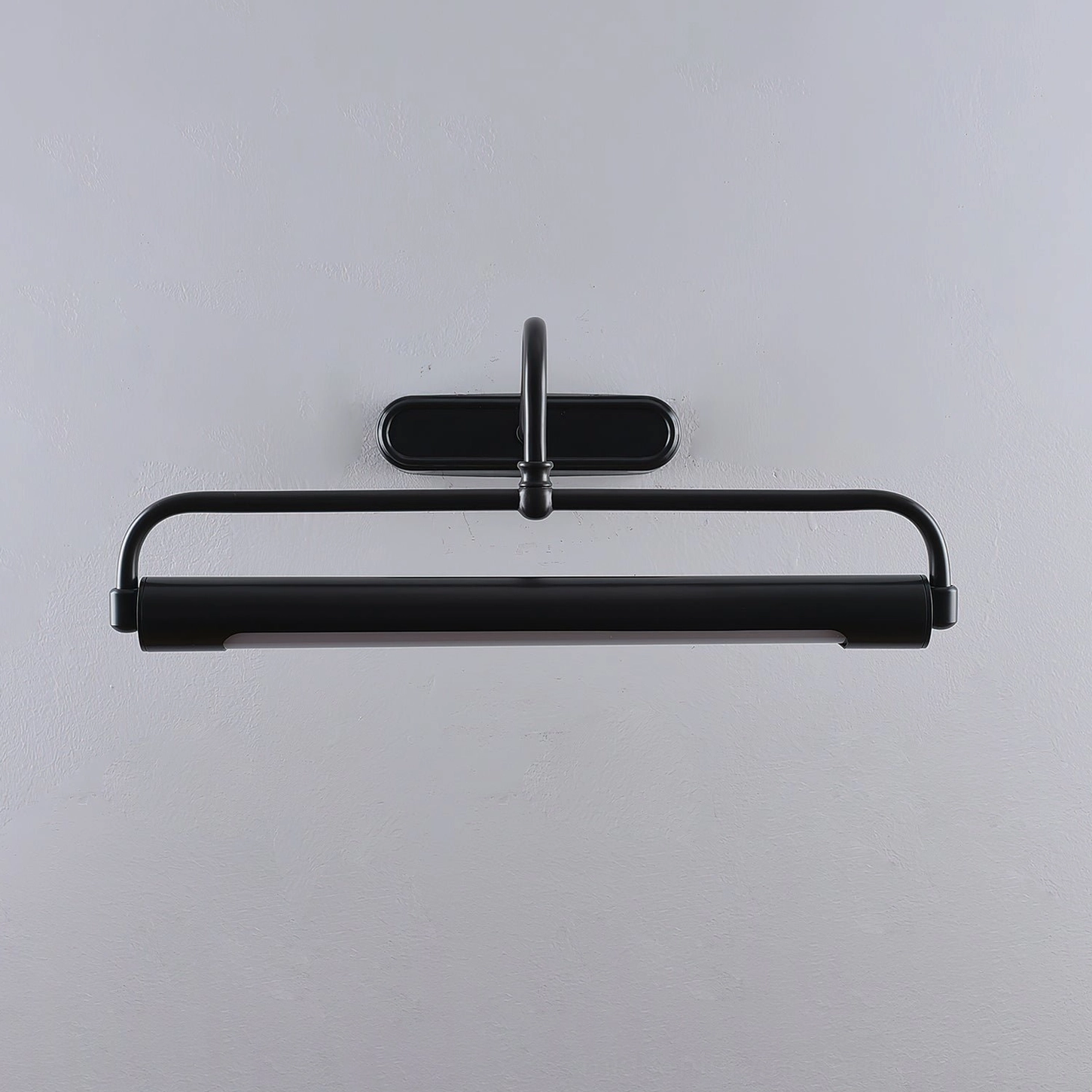 Matte black wall sconce gooseneck design, contemporary minimalist home lighting