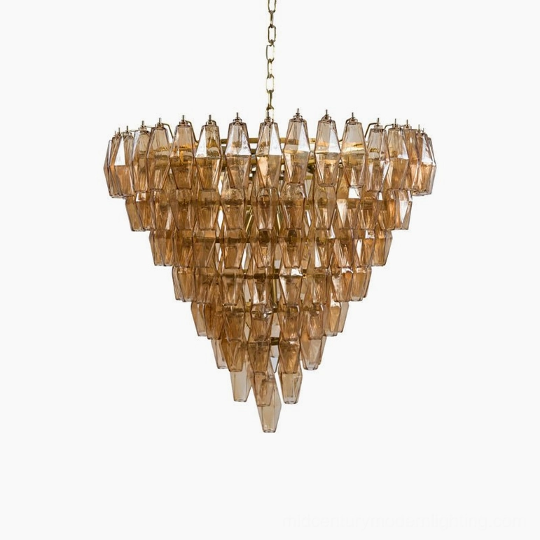 Mauve and gold tiered crystal prism chandelier sophisticated color variant