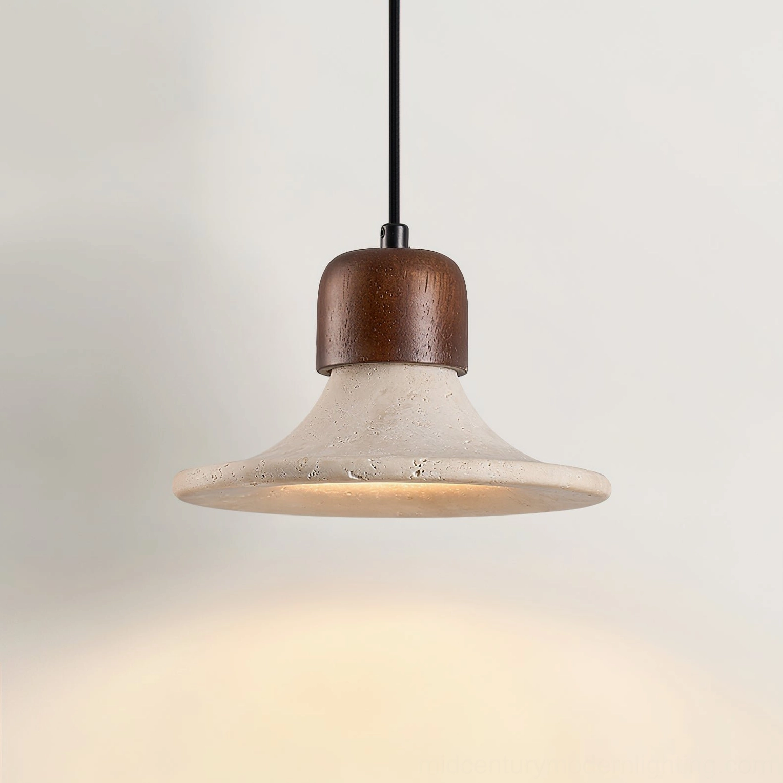 Mayu travertine pendant lamp right side view full assembly compact design