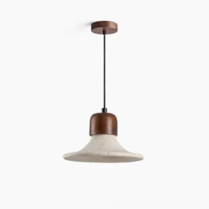Mayu travertine pendant lamp single unit front view hanging from ceiling studio photography