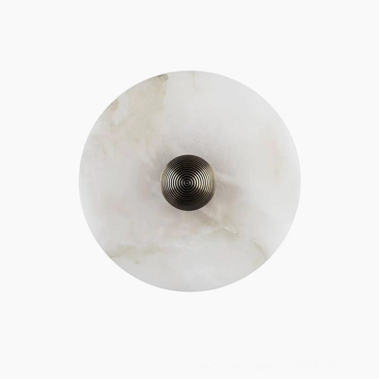 Large (11.8 inch) round alabaster light, bronze and white finish option, architectural scale