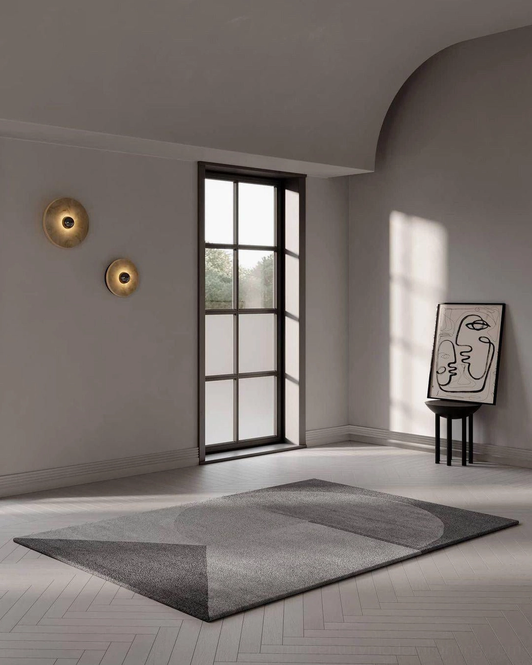 Round alabaster light dimmed to low setting, intimate warm ambience, Triac dimming compatibility