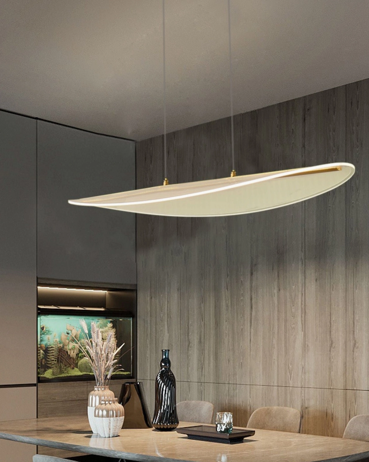 Mediterranean modern pendant lamp with organic form and geometric precision details