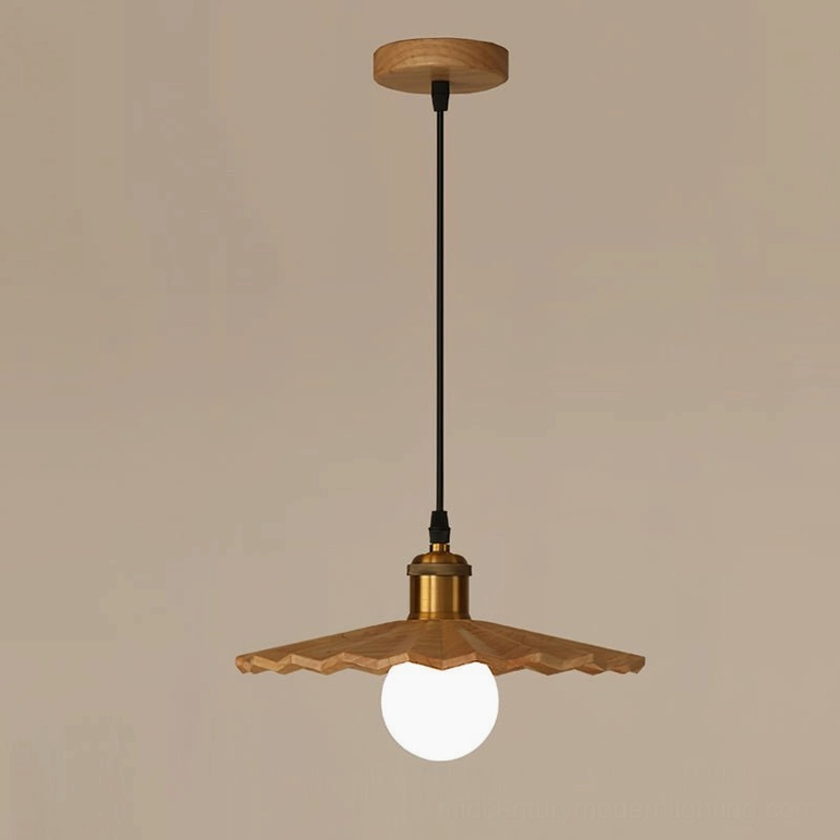 Medium geometric wood pendant light in natural finish - 11 inch diameter for kitchen and entryway accent lighting