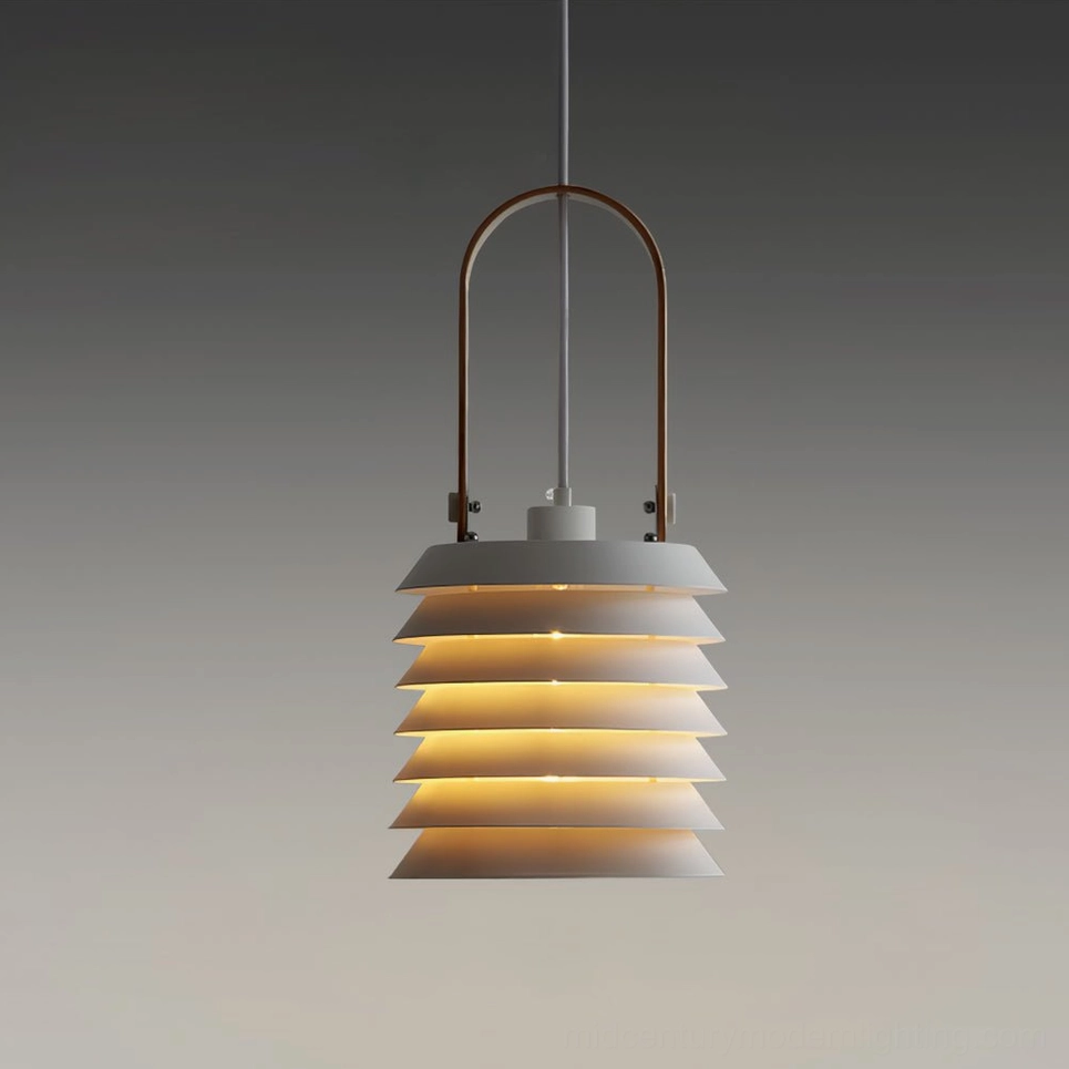 Medium tiered lantern pendant light (16.9 inches height) white and natural wood color finish