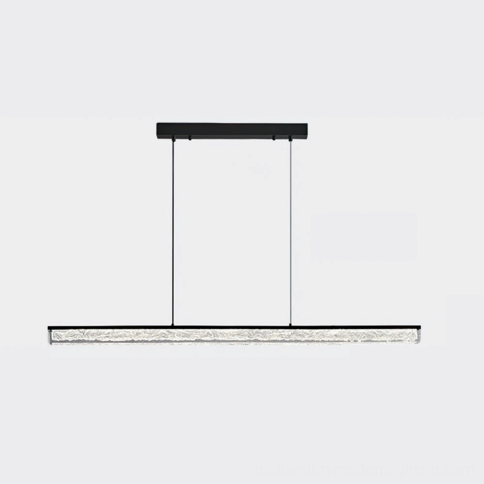 Medium-size linear pendant chandelier (47.2 inches) with matte black brass frame and LED integration