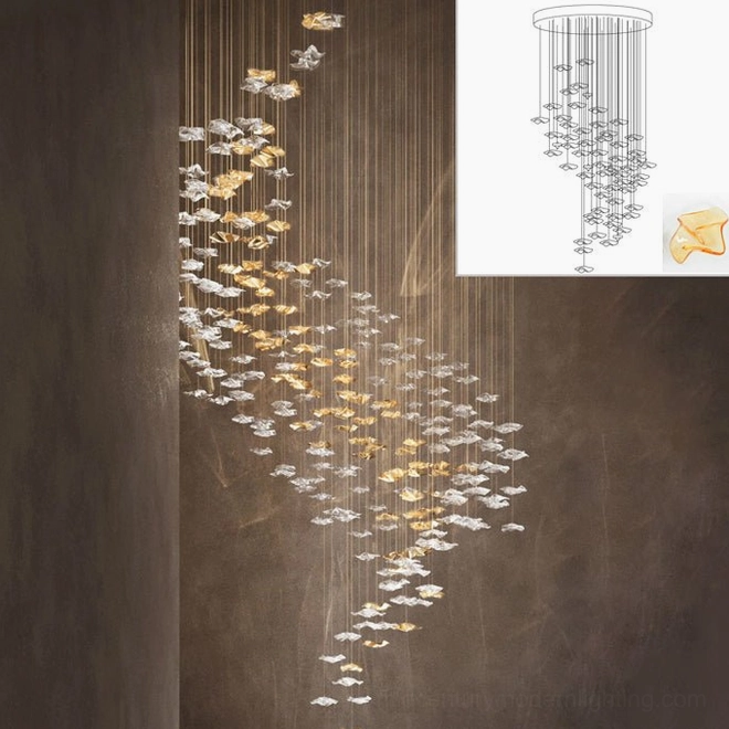 Medium round canopy fluid glass chandelier 100cm diameter 135 glass elements