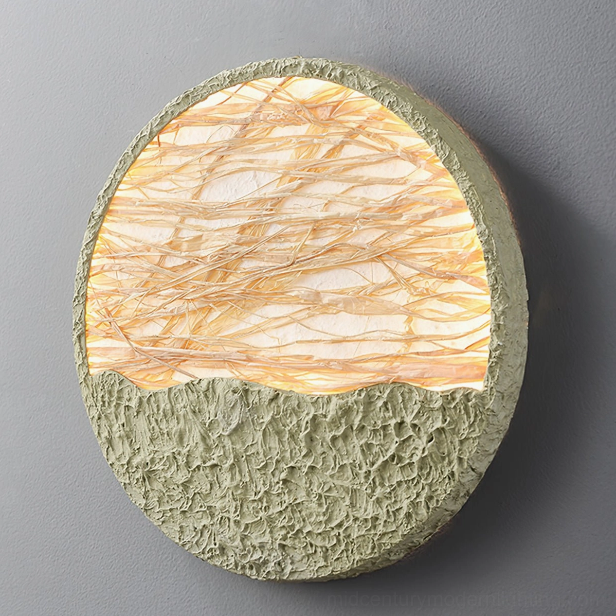 Natural straw woven wall lamp - size medium 40cm diameter contemporary organic home lighting fixture